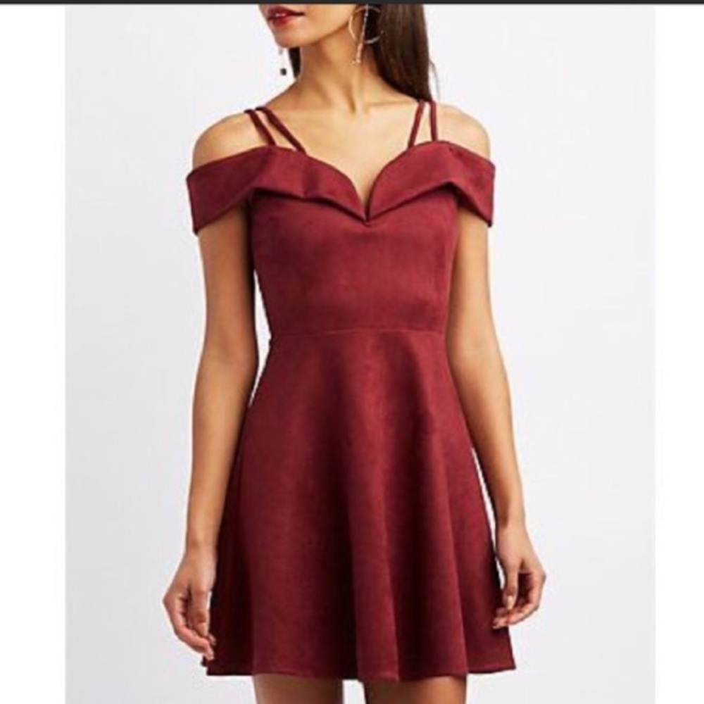 Burgundy Cold Shoulder Suede Dress
